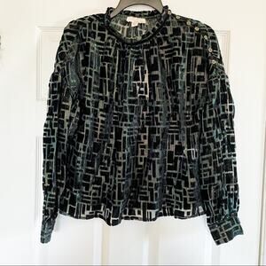 The Korner Metallic Abstract High Neck Semi-Sheer Blouse